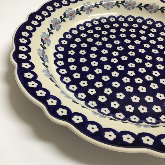 Polish Pottery Daisy Cobalt Blue Bake Serve Dish 13.25” SIGNED Wolak Boleslawiec - Picture 15 of 16